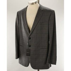 GIORGIO ARMANI BLACK LABEL Gray Check Wool Cashmere Sport Coat 58R 48R Italy NWT